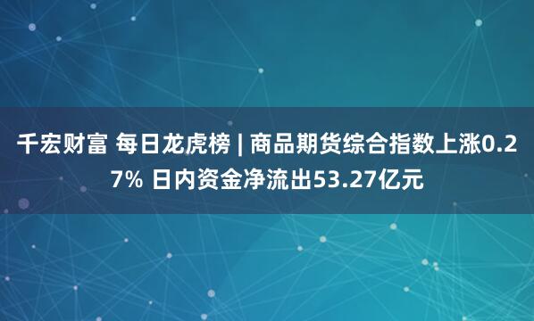 千宏财富 每日龙虎榜 | 商品期货综合指数上涨0.27% 日内资金净流出53.27亿元